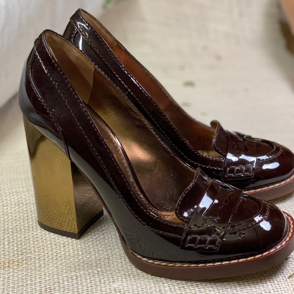 Dolce and Gab Chocolate Patent Penny Loafer.
